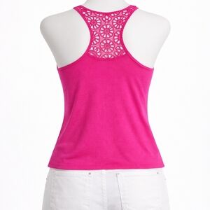Banana USA Women’s Small Hot Pink Crochet Lace Back Sleeveless Swing Tank Top